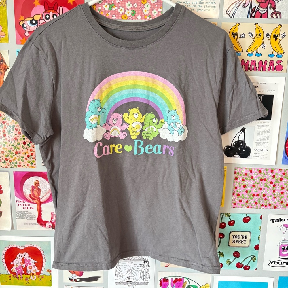 CARE BEARS Y2K Retro Style Grey Rainbow Graphic Nostalgic Cartoon Tee - Picture 3 of 7